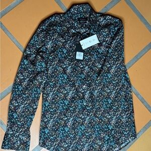 Bugatchi Blue and Black Patterned Shirt
